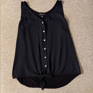 Black Sleeveless Blouse with Button Detail